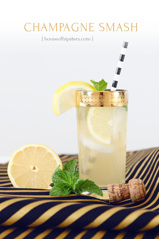 Champagne Smash, a bubbly Champagne cocktail with hints of mint and lemon, cheers!