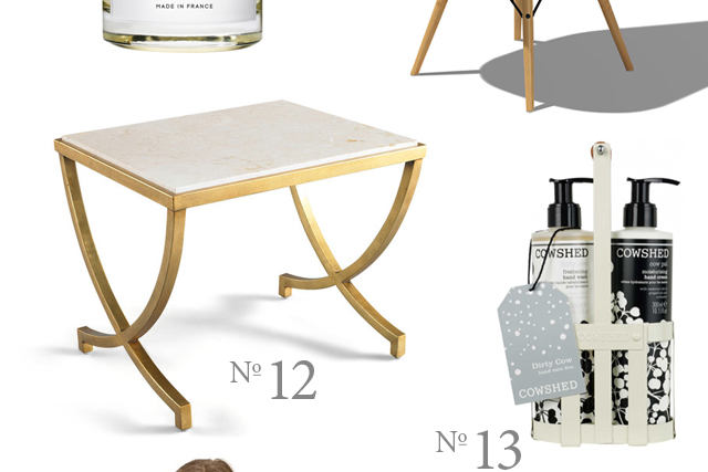 dwell studio brass side table and cowshed handsoap