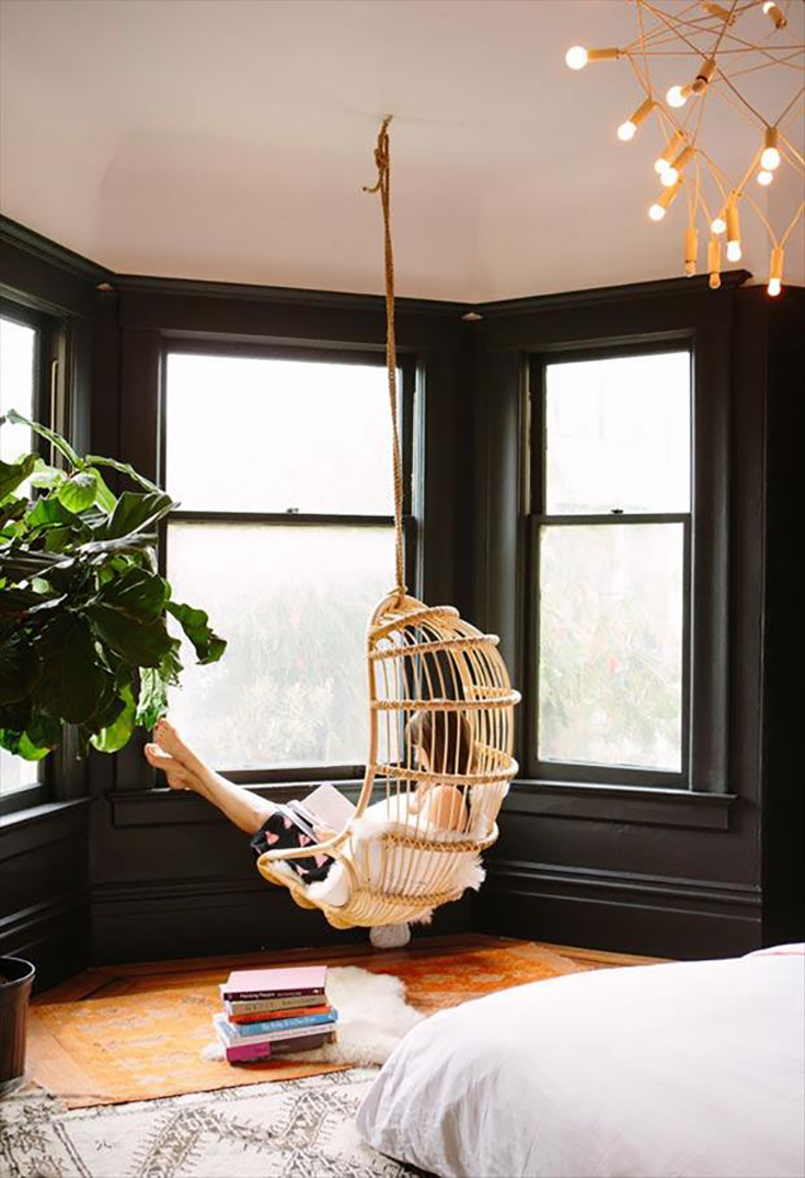 Hanging Chairs — Vintage rattan hanging chairs are making a comeback. A seating nook that had a hold of my heart. Loving this Interior design trend. Boho styling.