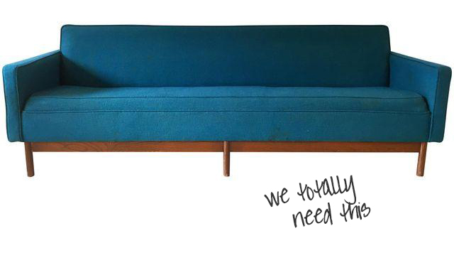 vintage blue sofa from Chairish