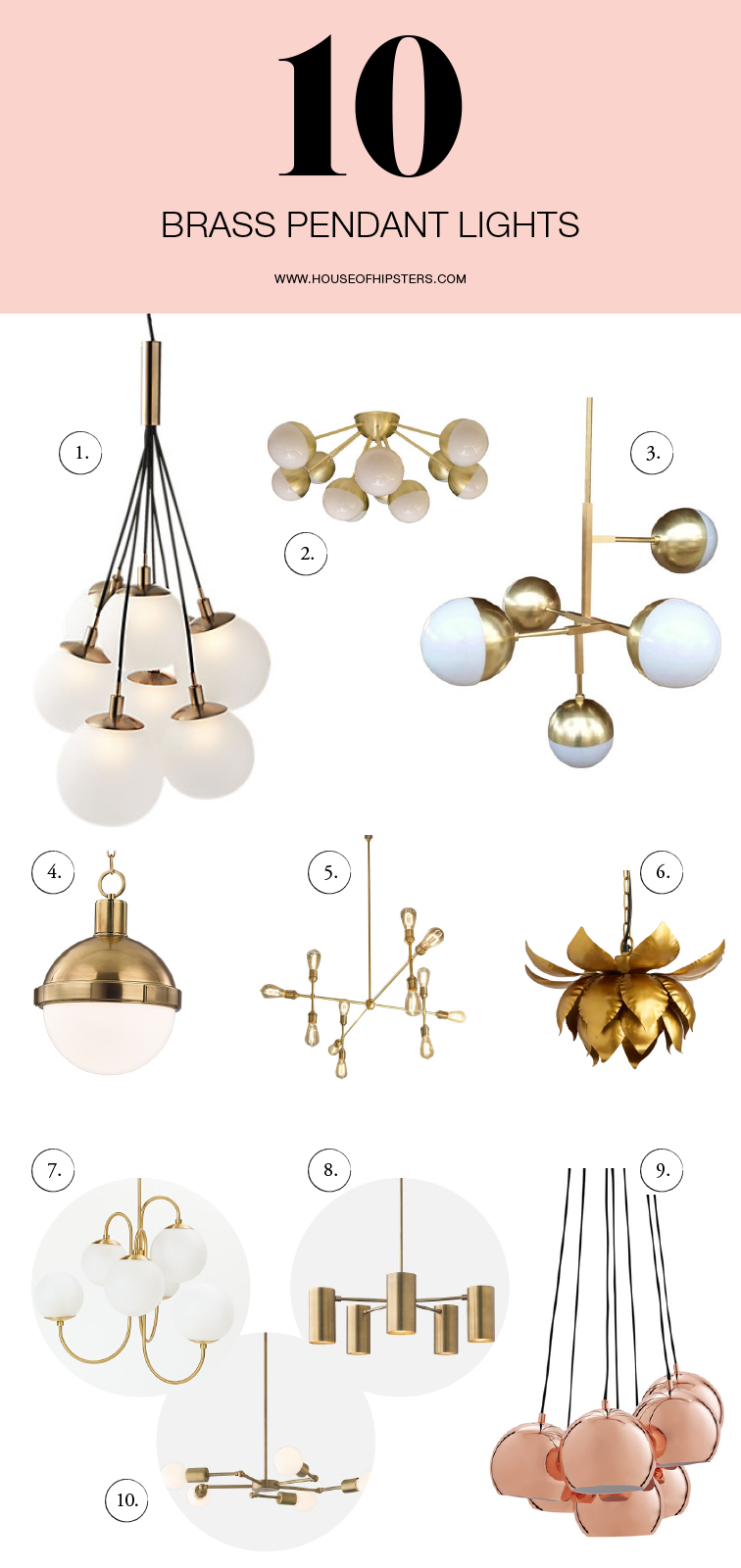 Shopping for brass lighting for your home decor? From modern to midcentury modern, we are sourcing where to buy the latest trends in brass pendant lighting today on House Of Hipsters. Click to read more. Pin for inspiration.