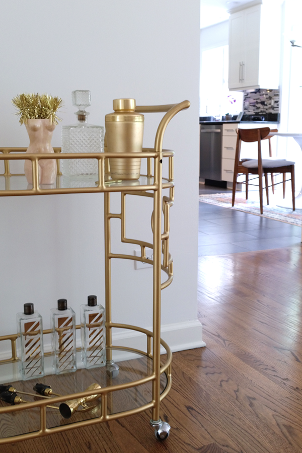 Blogger Stylin Home Tour - Summer Edition - Brass Bar Cart 