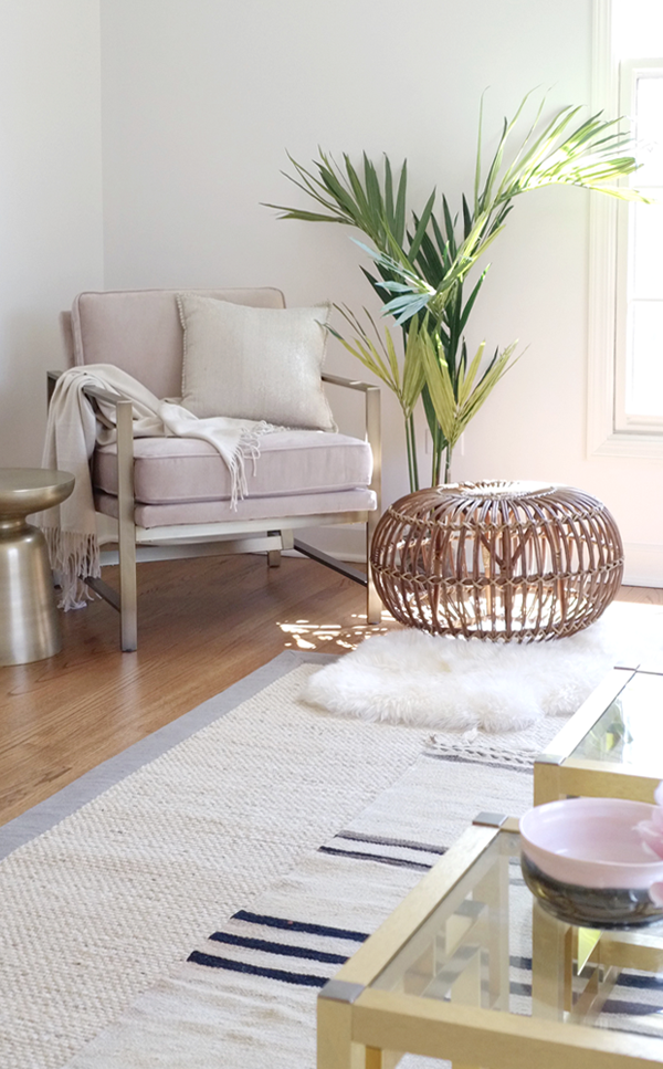 Blogger Stylin Home Tour - Summer Edition - living room - west elm blush pink brass chair