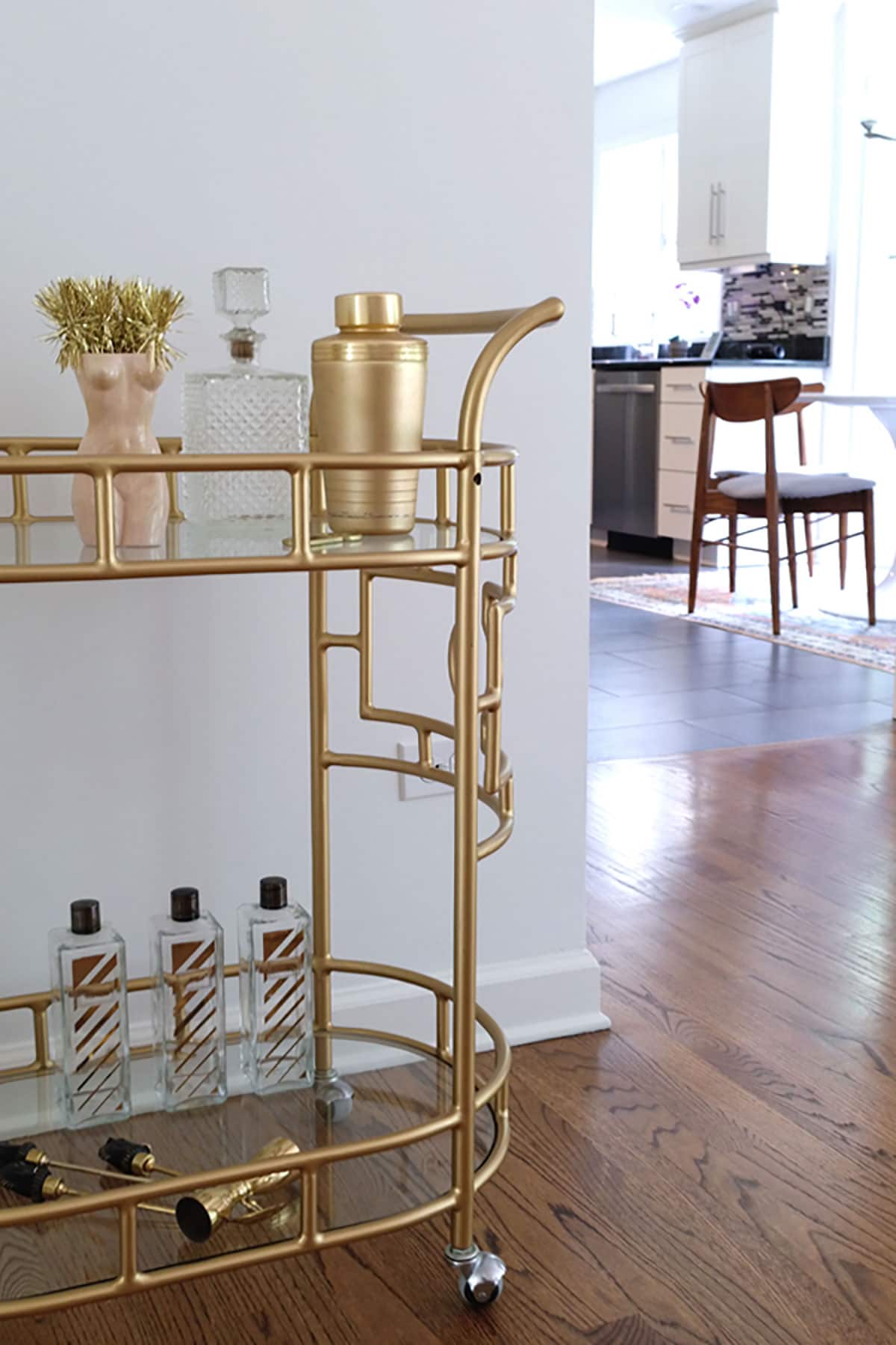 Blogger Home Tour bar cart styled with vintage decor finds