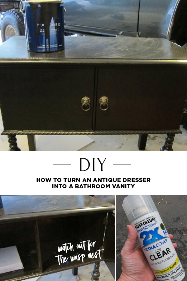 DIY - How to turn an antique dresser into a bathroom vanity. All the steps you need including paint and how to protect your antique dresser from water converting to sink.