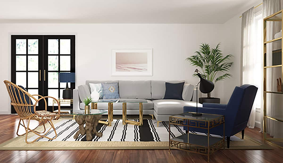 3D rendering of living room makeover - Modern Boho Living Room Makeover