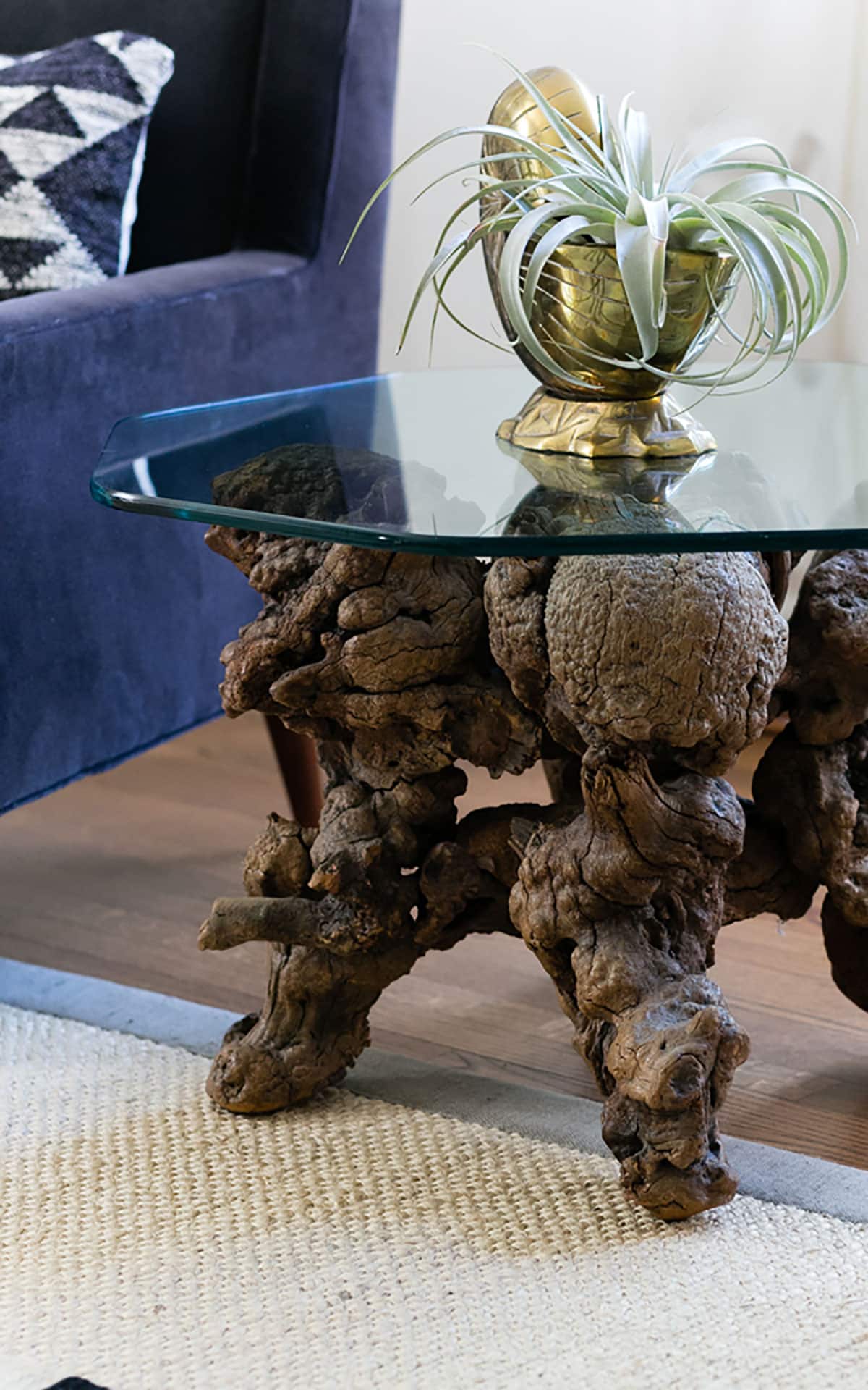 vintage driftwood side table - Modern Boho Living Room Makeover