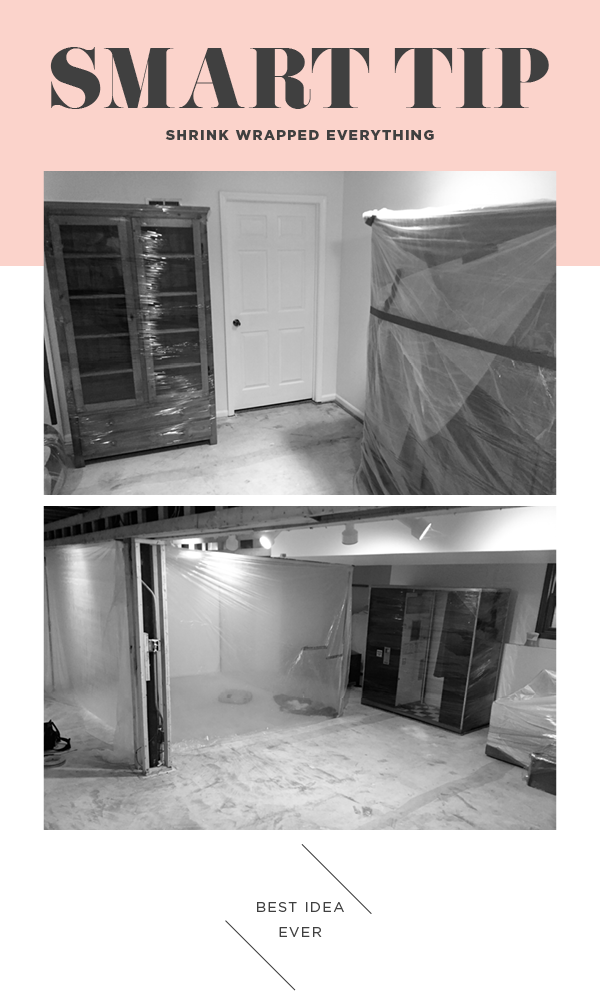 Basement renovation. Smartest thing we did was to shrink wrap everything prior to drywall.
