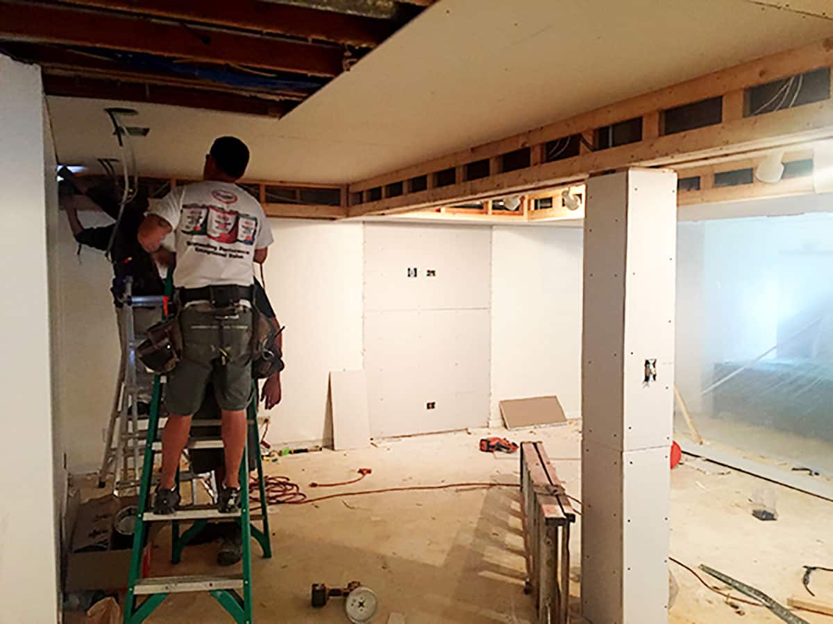 drywall installation in the basement