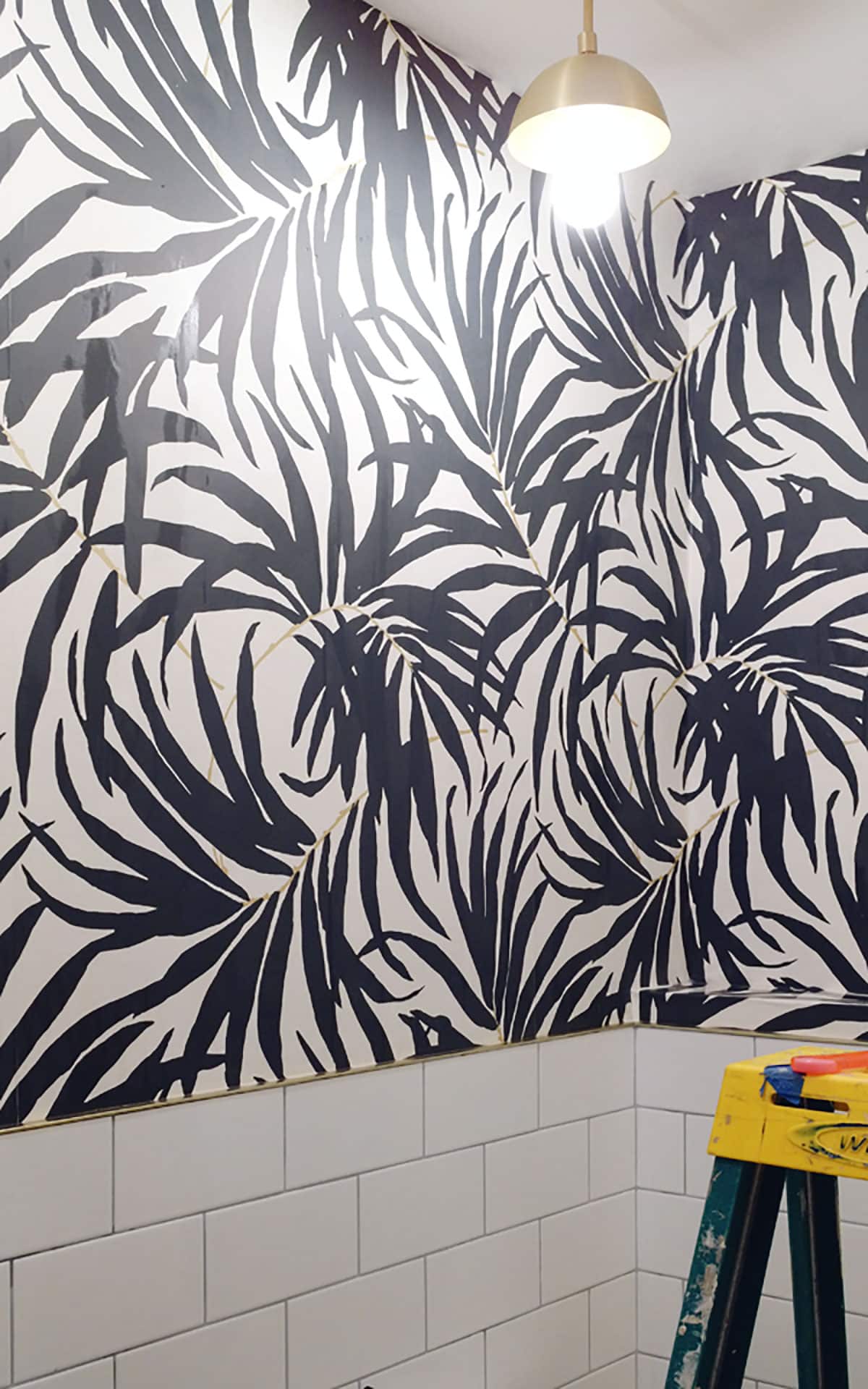 Bathroom renovation black and white wallpaper