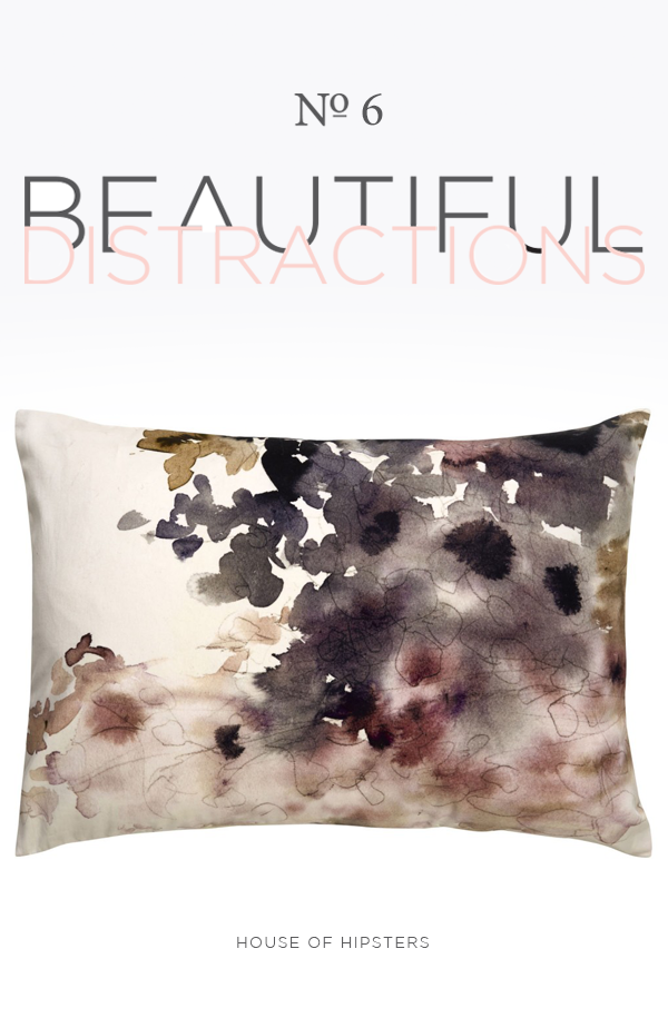 Beautiful Distractions No. 6 - Watercolor floral pillow in grays, pink and purple.