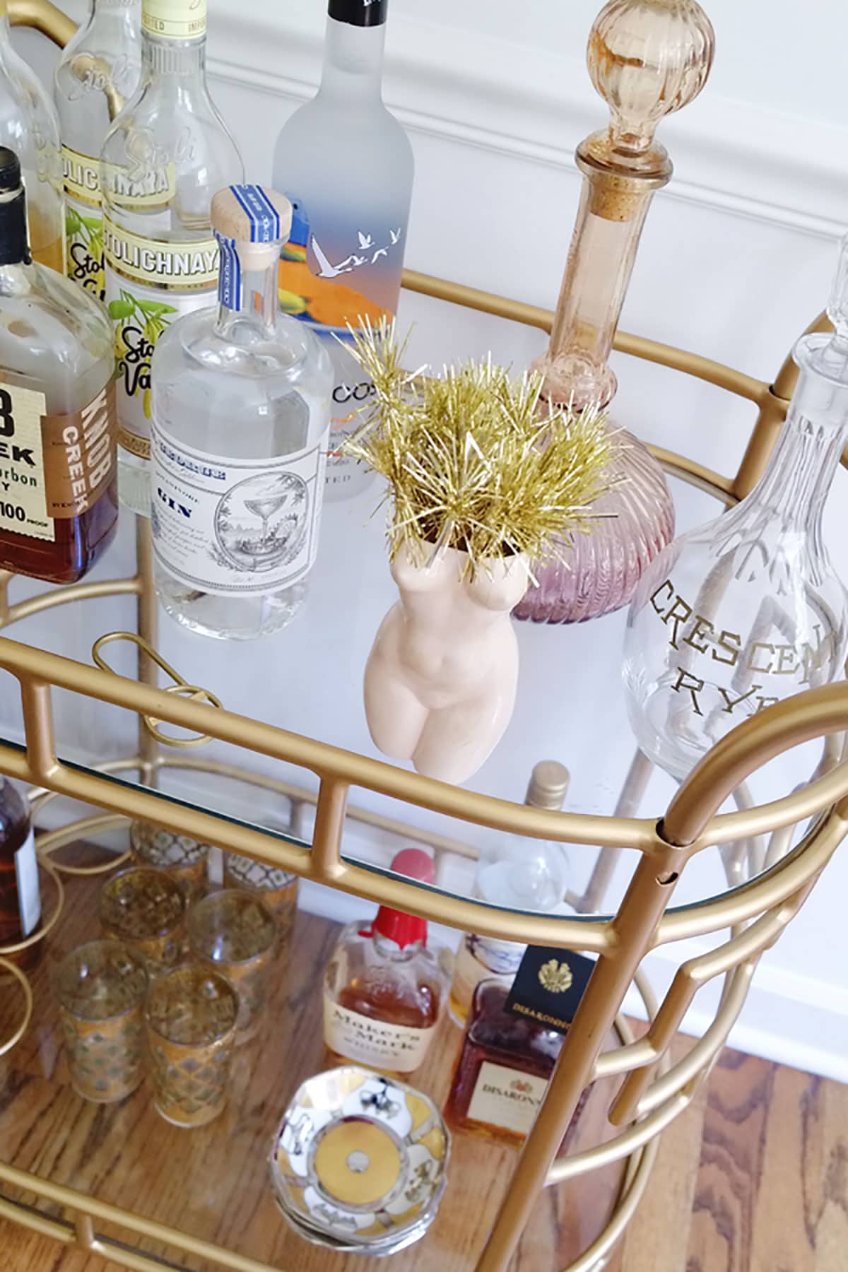 bar cart styling ideas with vintage barware