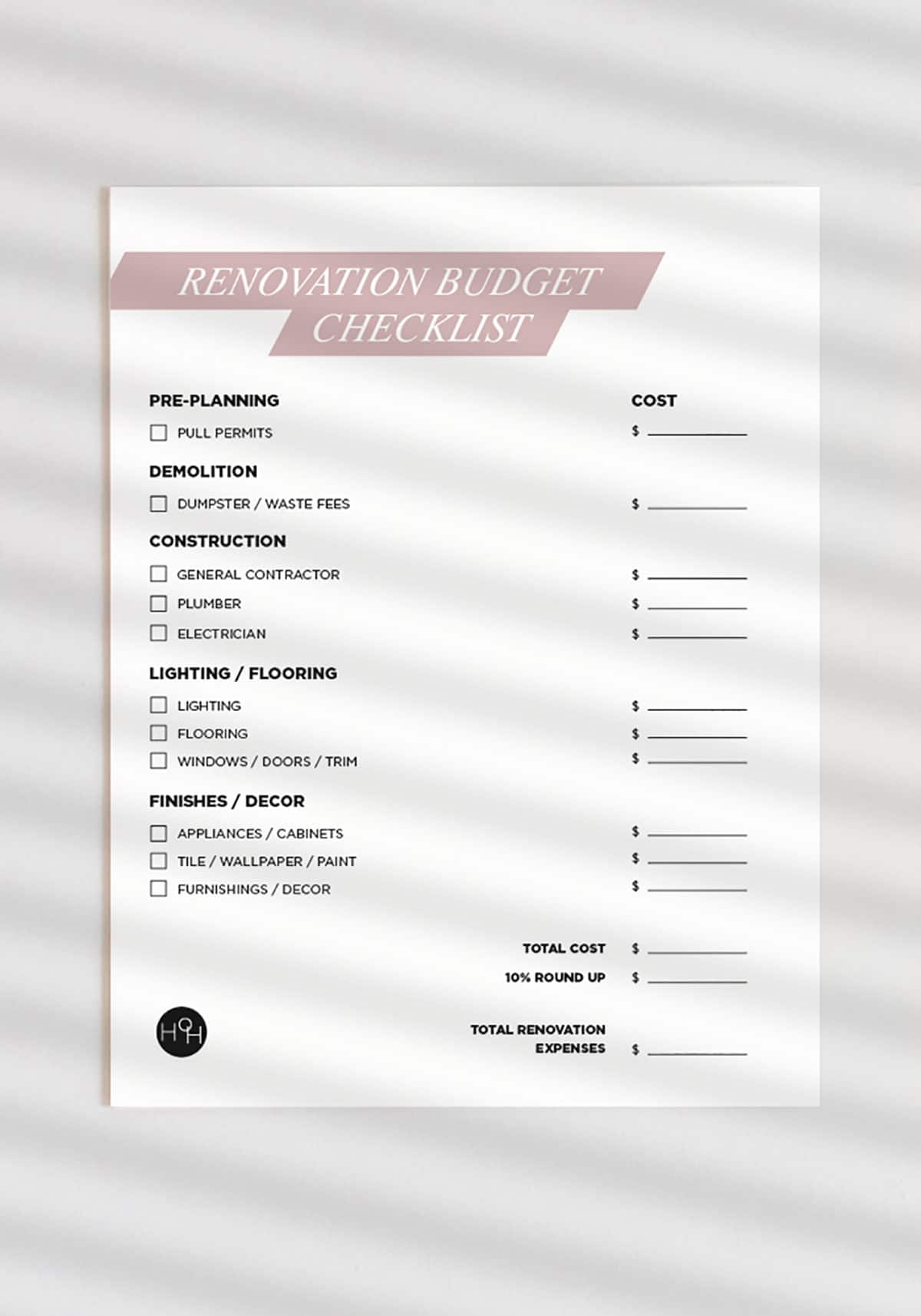 Free Renovation Budget Checklist Download House Of Hipsters