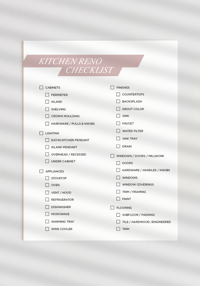Free renovation budget checklist - downloadable PDF broken out by room - kitchen renovation checklist