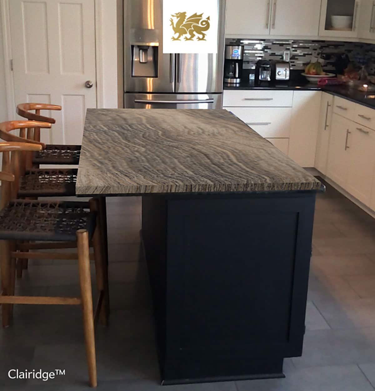 I used the Cambria augmented reality app to create this bold kitchen island. 