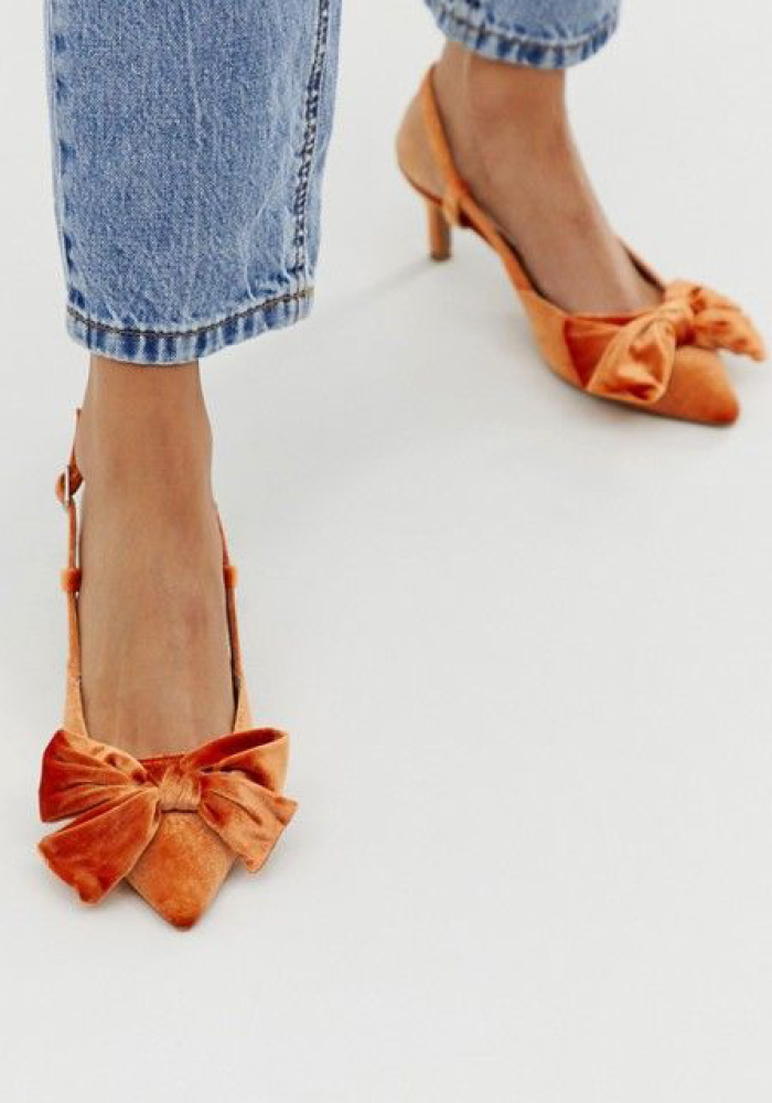 velvet coral kitten heel shoes - 50s fashion is trending