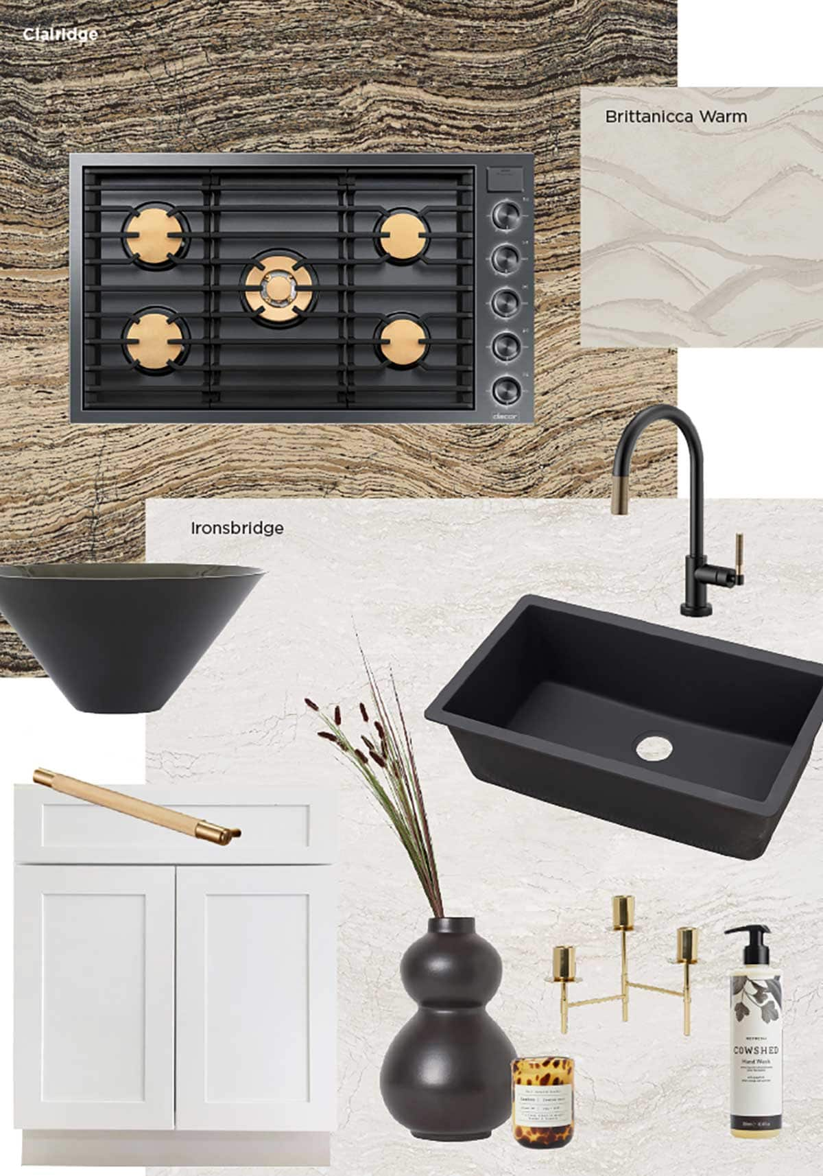 Glam Kitchen Makeover Mood Board - Cambria Quartz