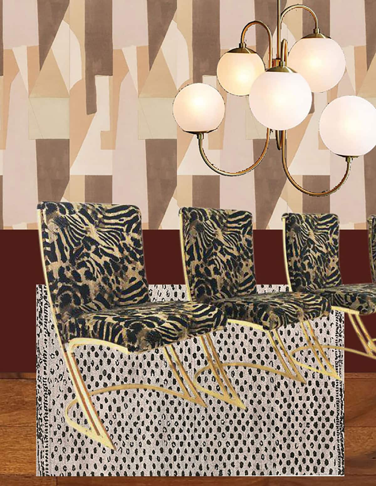 leopard print pierre cardin bass cantilever chairs