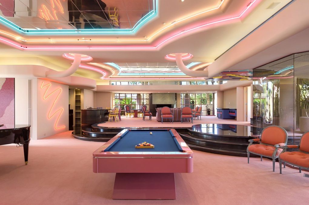 80s Game Room Rec Room with neon lighting - 80's mansion in bright pink neon 74380 Palo Verde Dr, Indian Wells, CA 92210