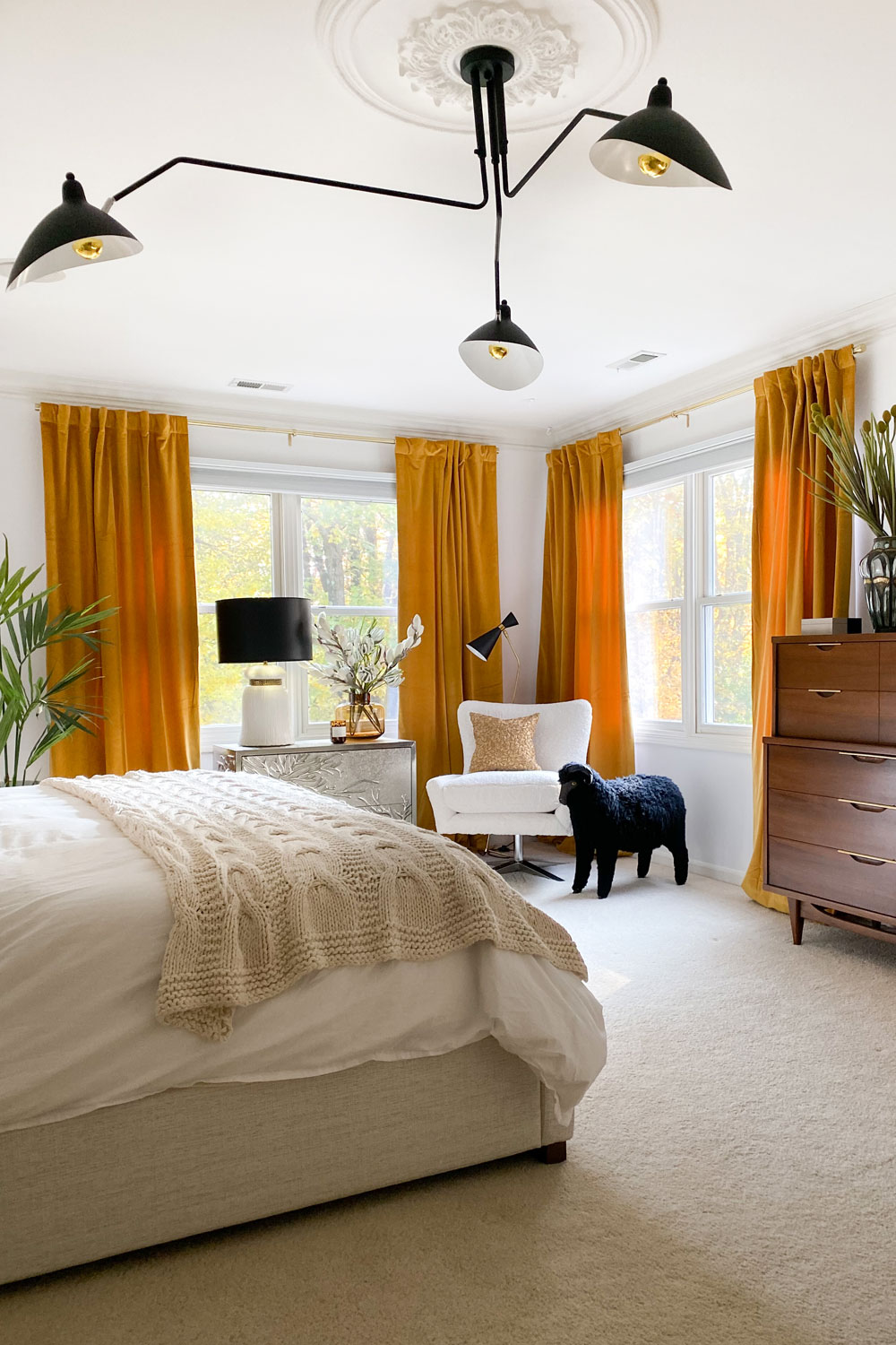 Gold Velvet Curtains Color Pop in Bedroom Makeover