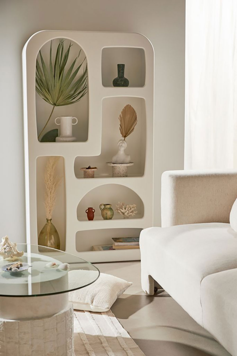 Unique Bookshelf - adobe inspired built in shelf - modern home decor