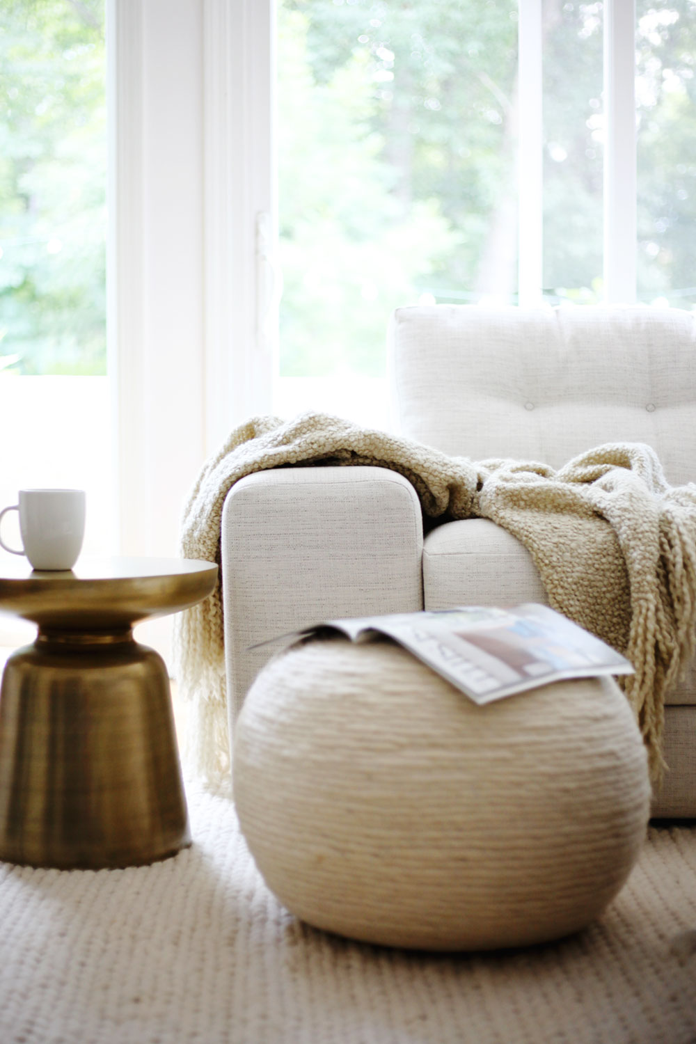 Fall Home Decor and Cozy Textiles - curl up on this ivory sofa with layers of texture