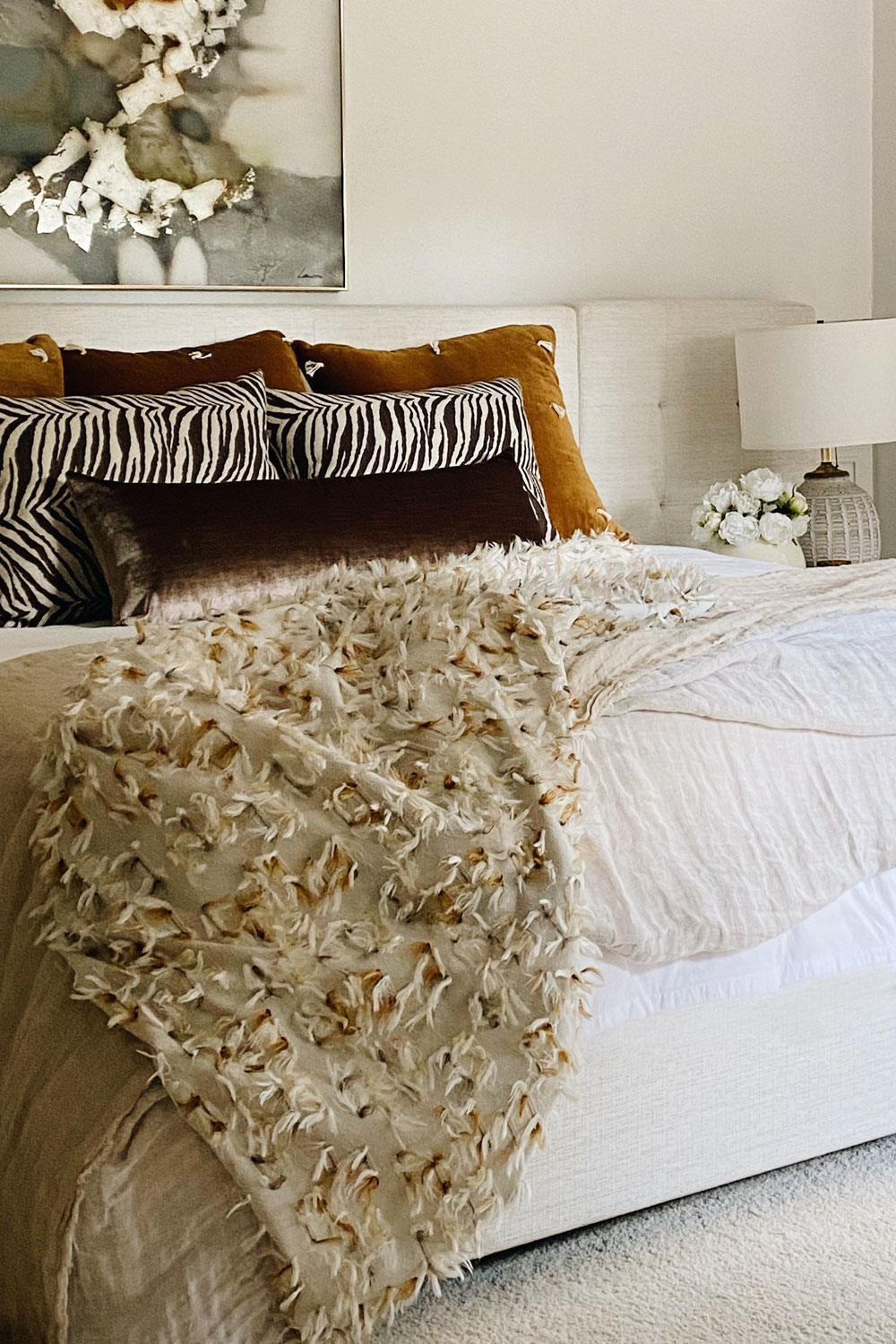 Fall Home Decor and Cozy Textiles - curl up on this ivory sofa with layers of texture