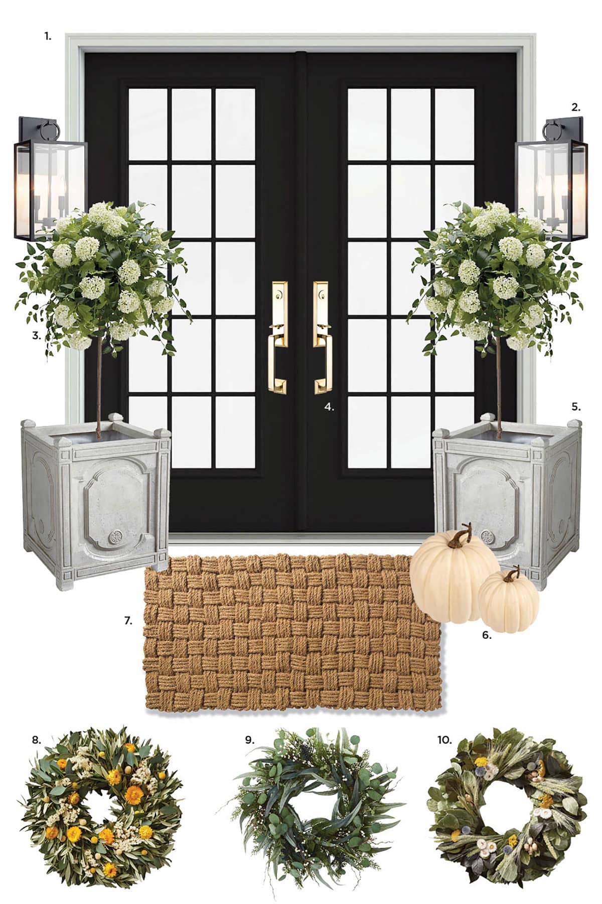 Modern Fall Porch Ideas - with luxe black grid window door