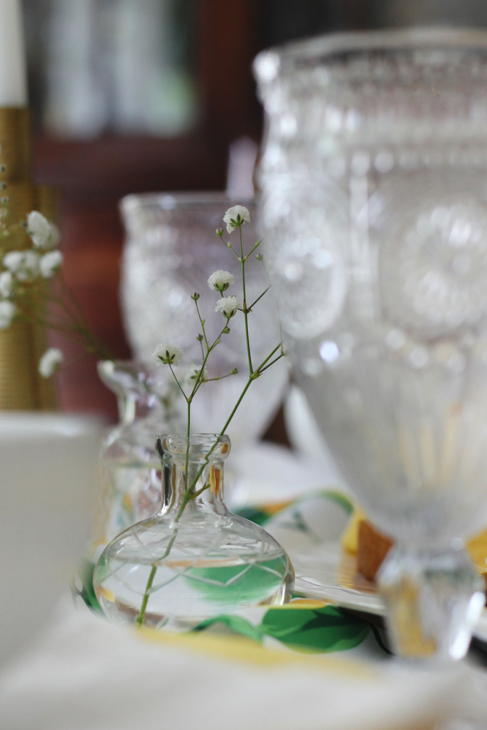 Mix and match vintage inspired bud vases in summer tabletop decor
