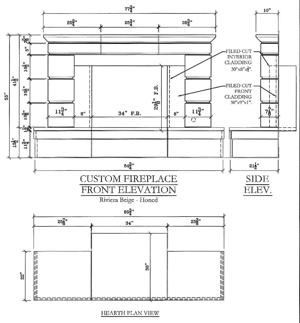 Fireplace CAD drawing for stone cutting