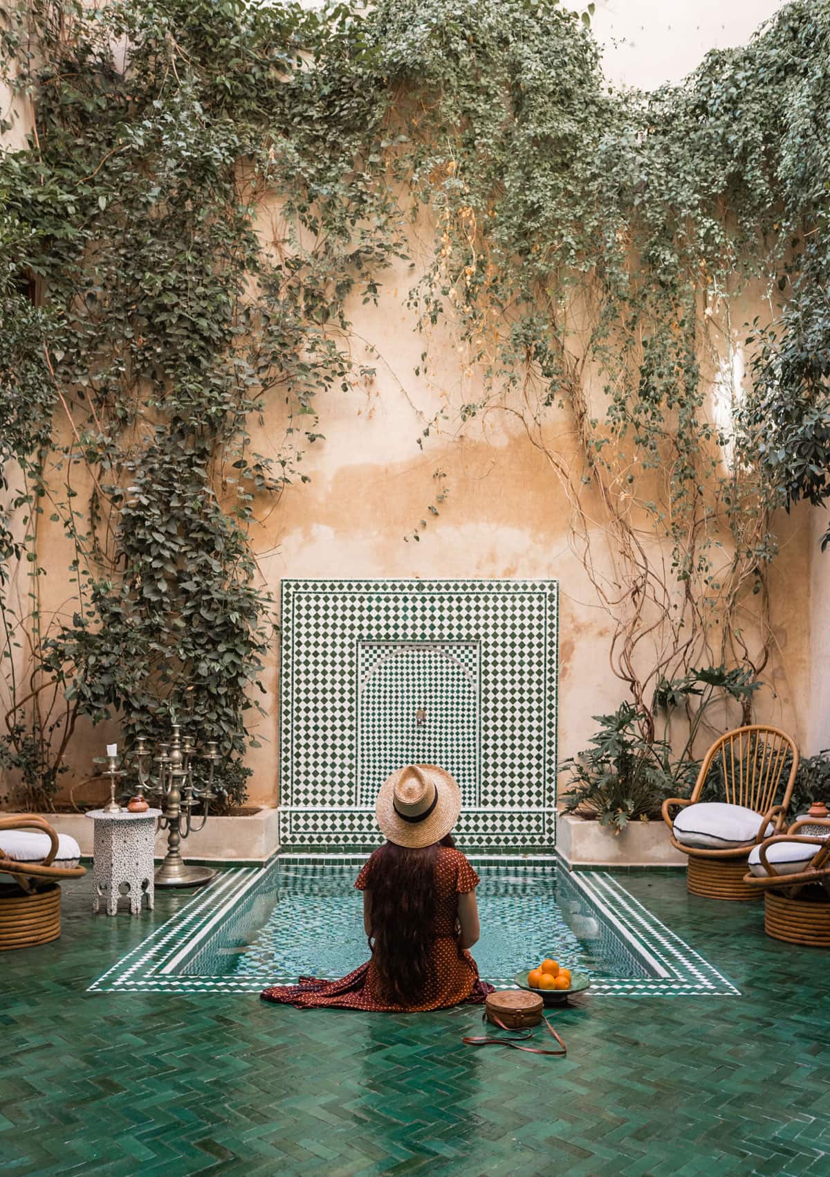 pool in Marrakesh with harlequin checker board tile