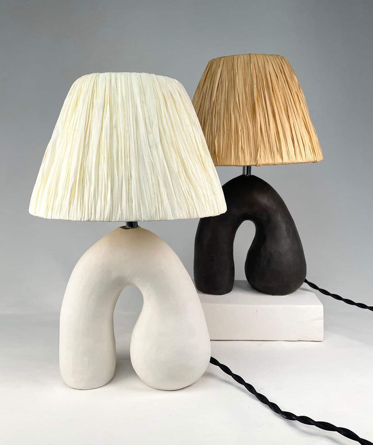Modern Ceramic Lamp With Raffia Shade