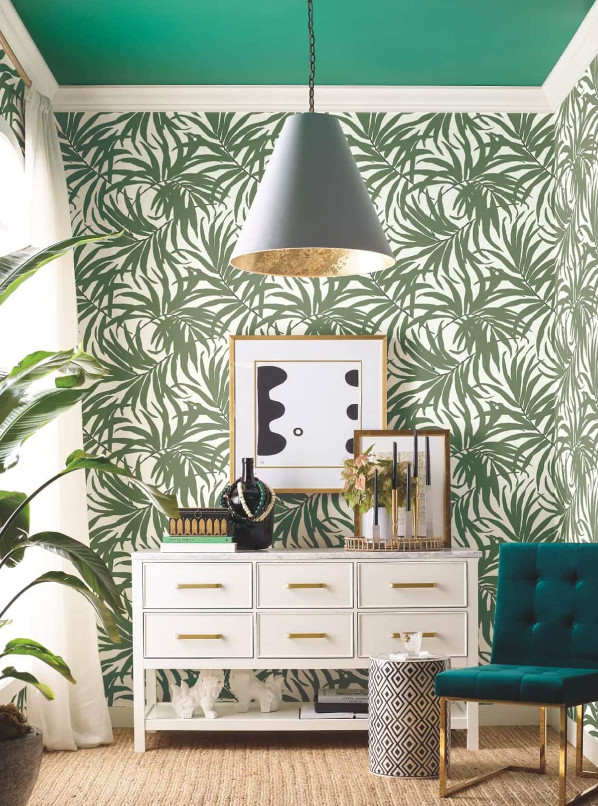 Green Decor - Decorating Ideas For Your Home For Spring - Green accent wall - make a statement with this green wallpaper