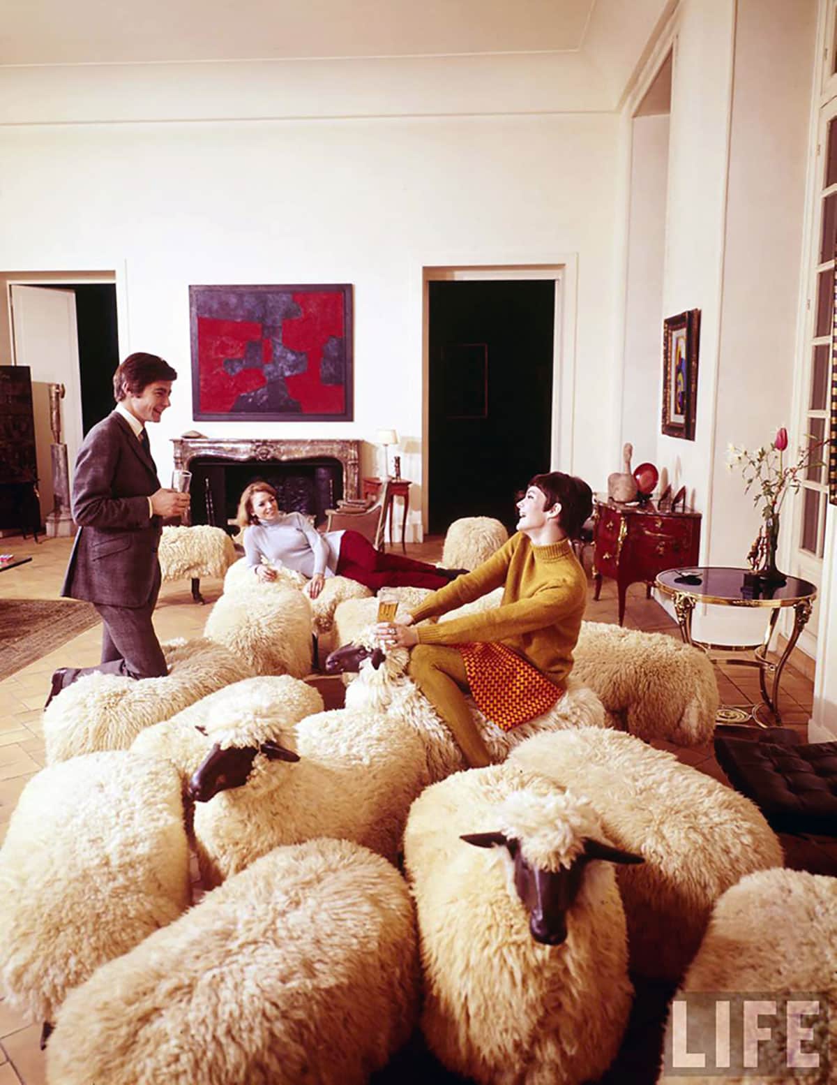 French artist François-Xavier Lalanne made a statement at the 1965 Salon de la Jeune Peinture in Paris with 24 sheep