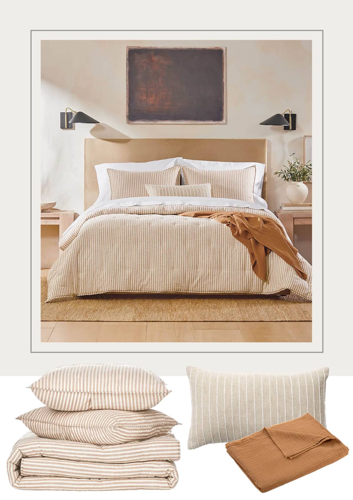 Nate Berkus Home Decor Bedroom Collection On Amazon - simple striped print in a camel tan color