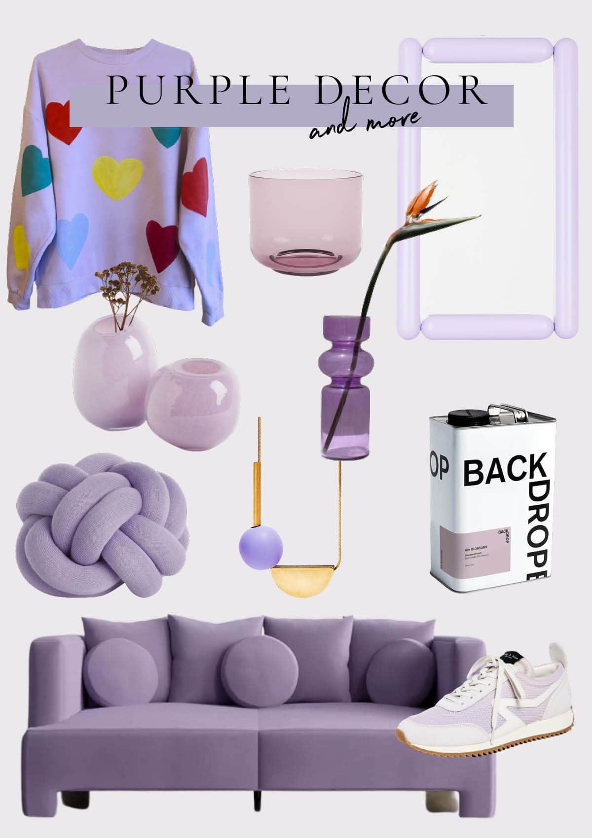 Modern purple decor and fashion including a lilac couch