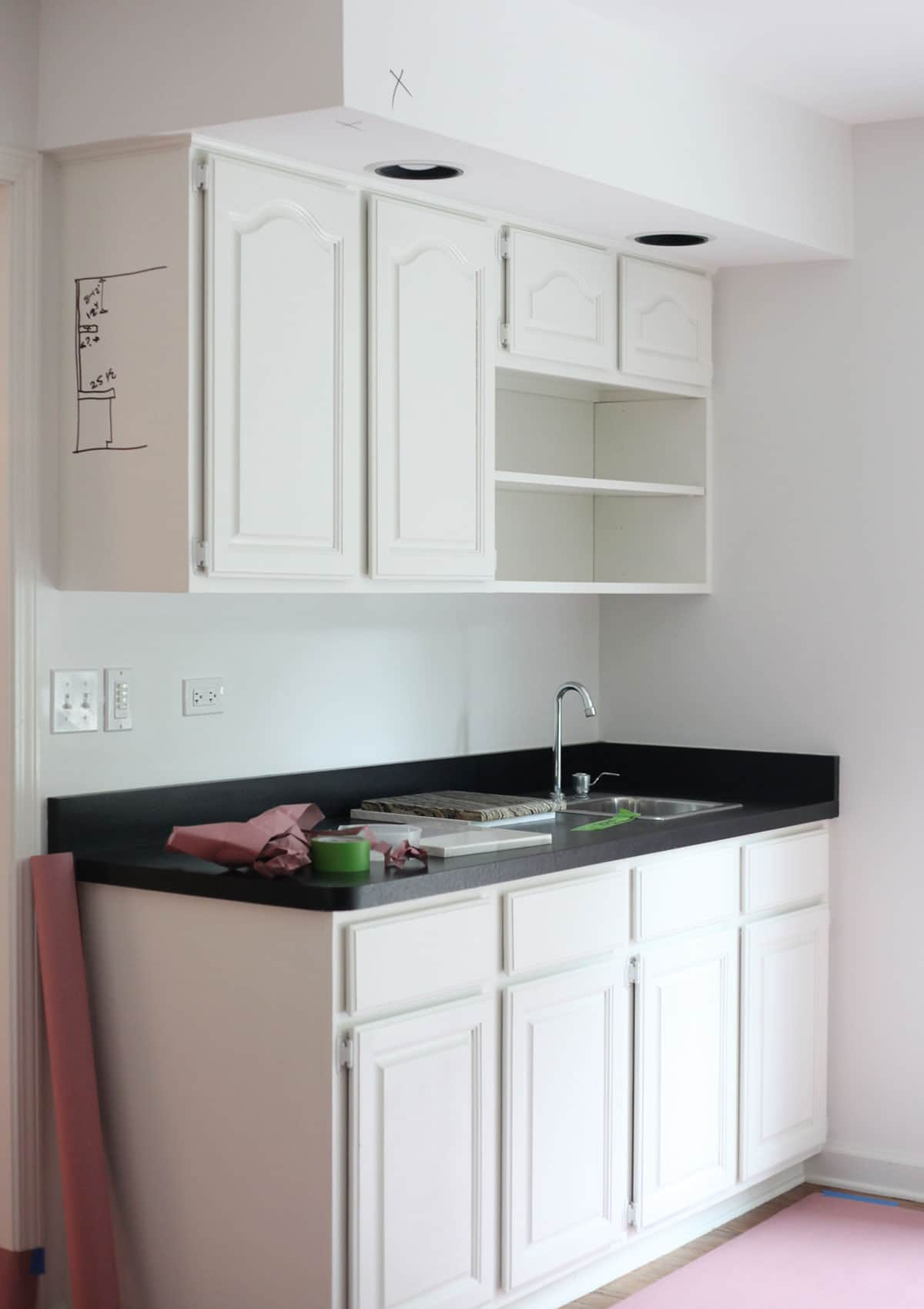 Before Picture Wet Bar Kitchen Renovation with 80s kitchen cabinets