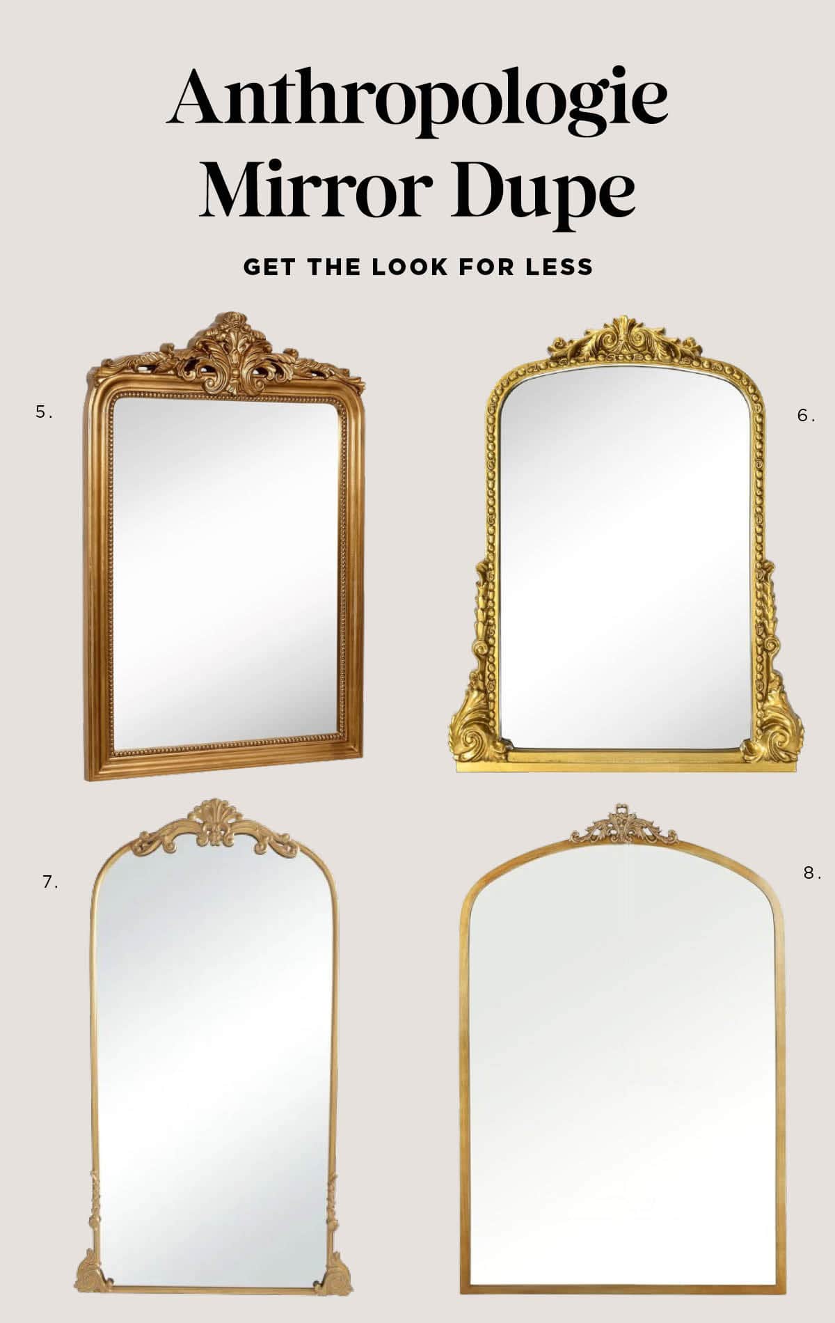 Anthropologie Mirror Dupe - If you have been looking for an Anthropologie mirror dupe for the gold Primrose mirror, then you must check out these vintage inspires mirror dupes!