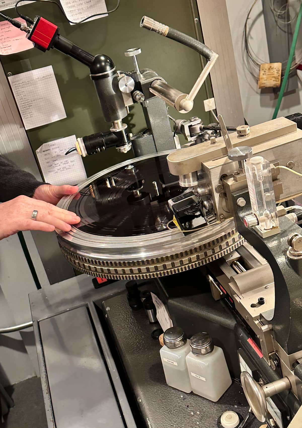Cutting lathe to cut vinyl records at Chicago Mastering Service with Bob Weston