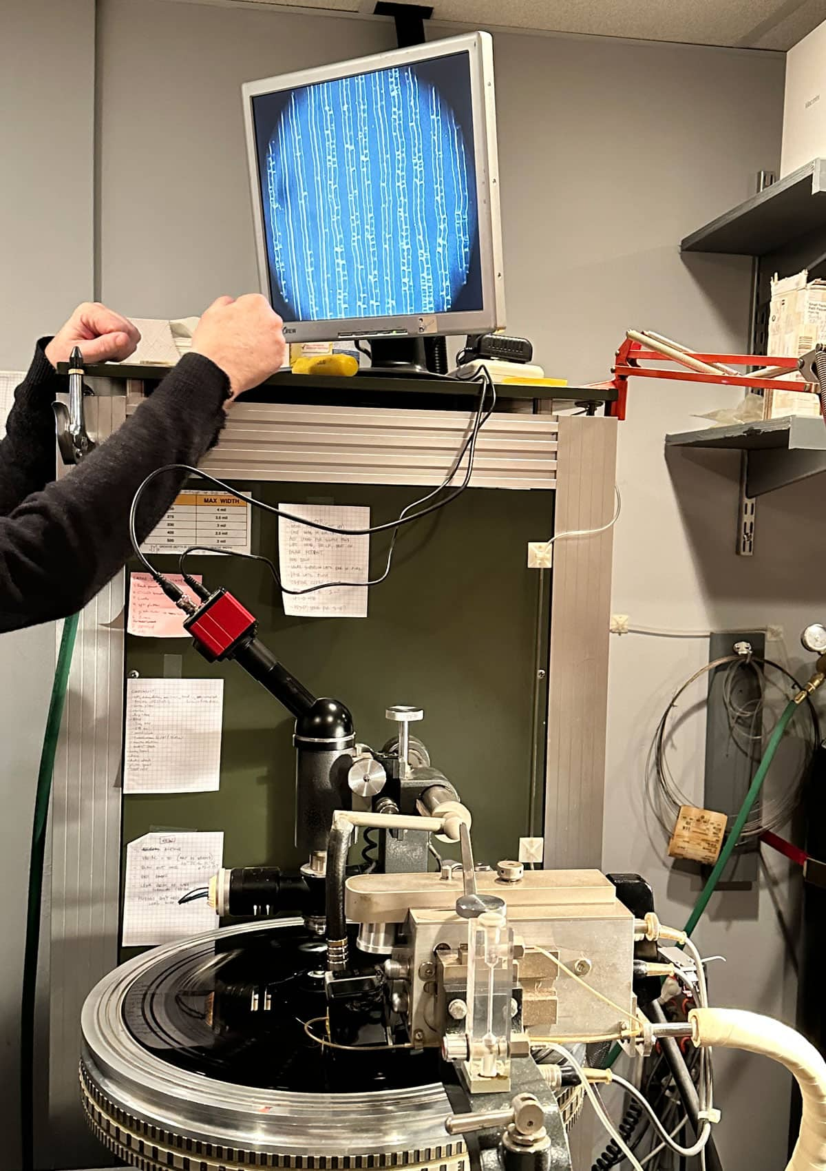 Cutting lathe to cut vinyl records at Chicago Mastering Service with Bob Weston