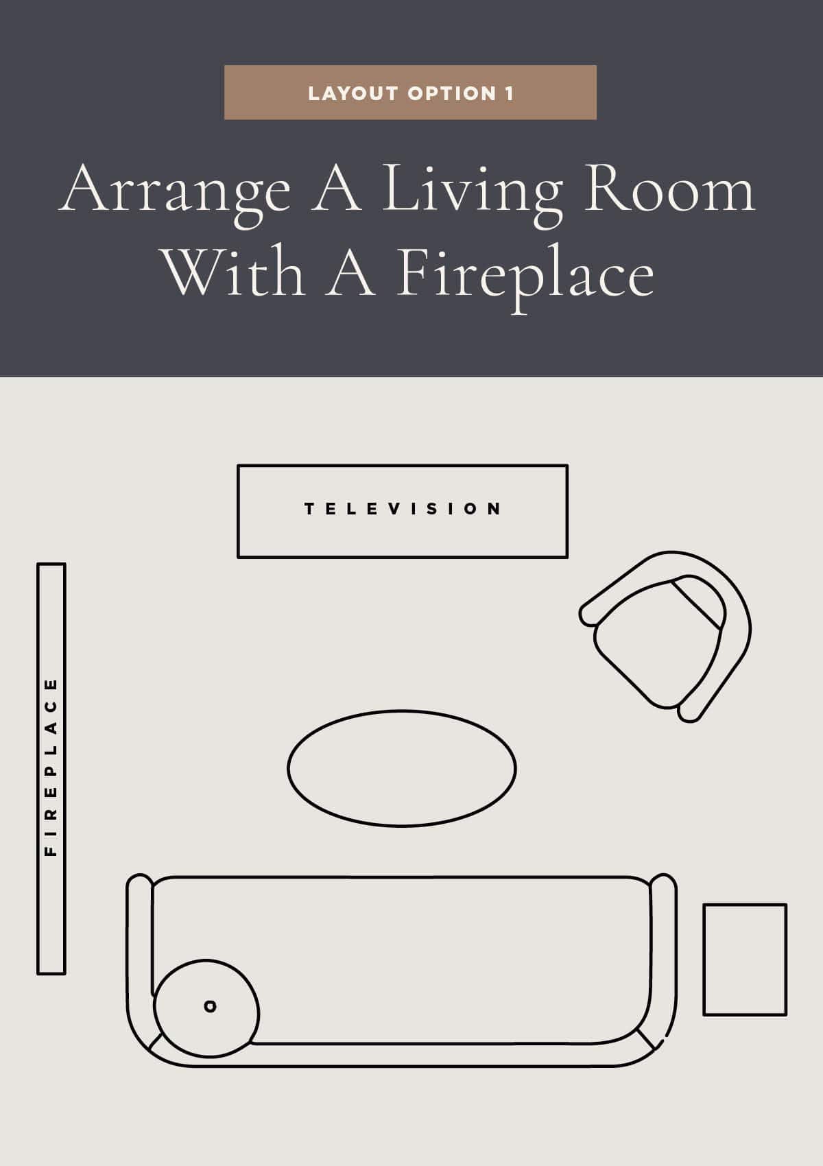 5 Living Room Layout Options with a Fireplace and TV On Opposite Wall - This living room layout has the couch placed in front of the TV but the fireplace still welcomes you as you enter the space.