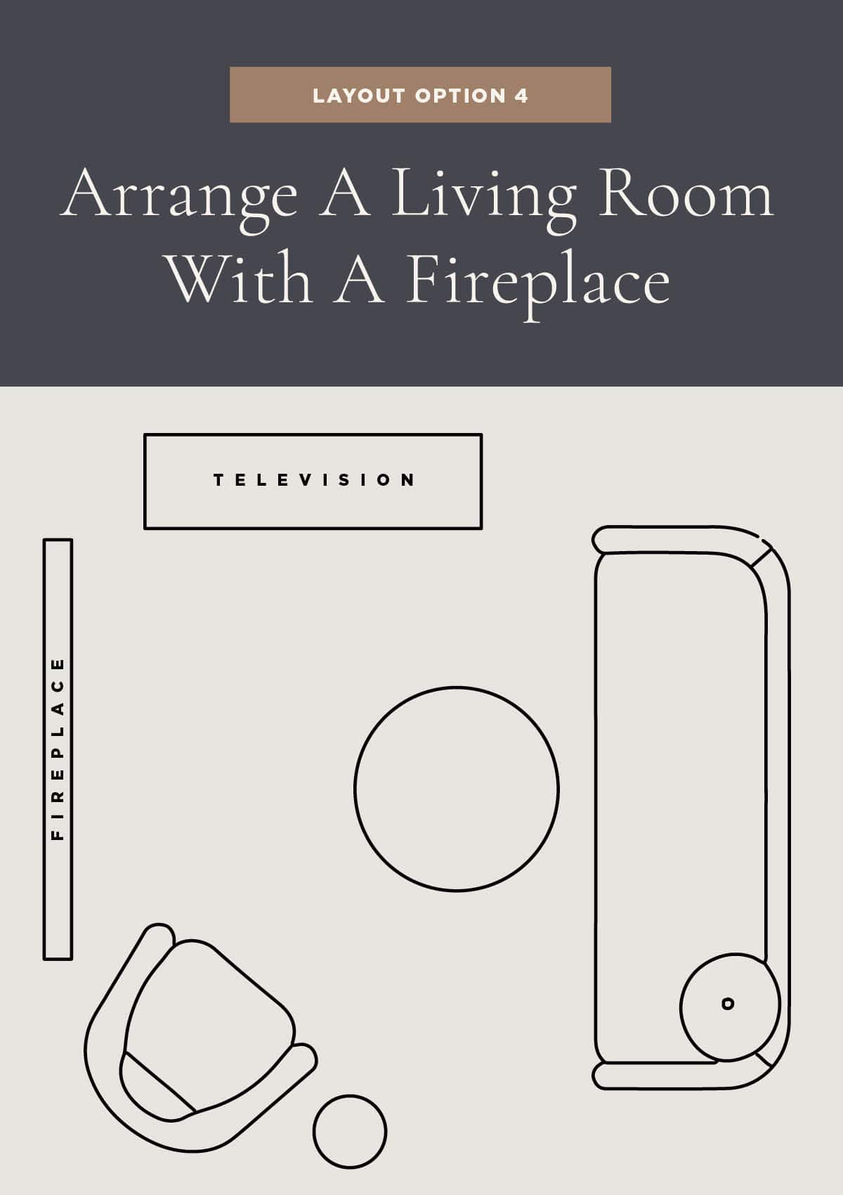 How To Arrange A Living Room With Fireplace and TV On Opposite Wall - Here the couch is facing the fireplace with only one accent chair in the corner.