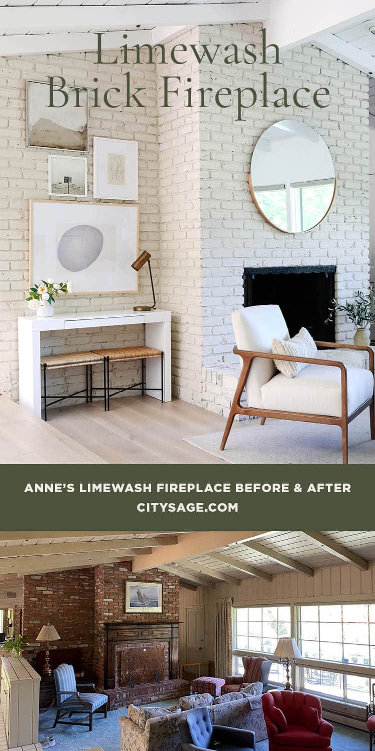 Anne Sage Limewash Fireplace Before And After Check out how Anne Sage lime washed her dated brick fireplace for a fresh modern look.