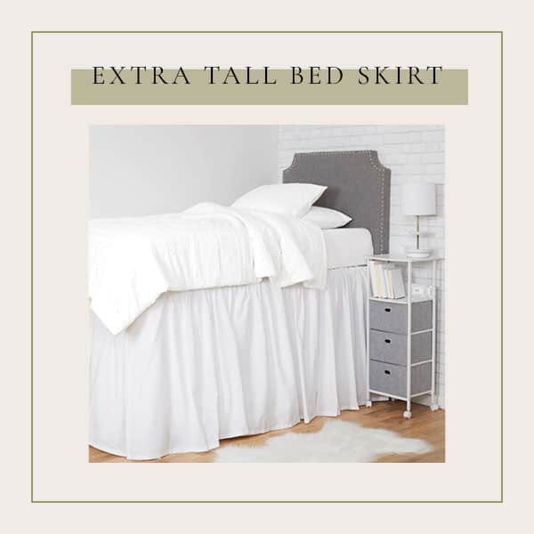 raise your bed with risers and hide the clutter with this extra tall bedskirt