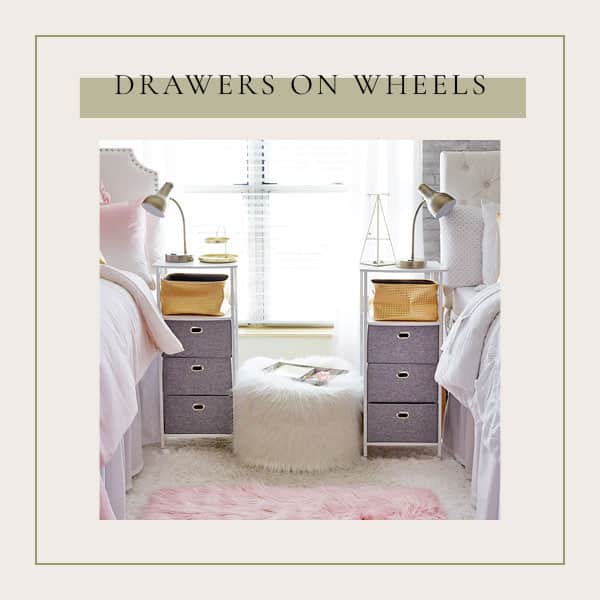 Dorm Room Essentials - 3 drawer organizer on wheels with convenient built in USB ports