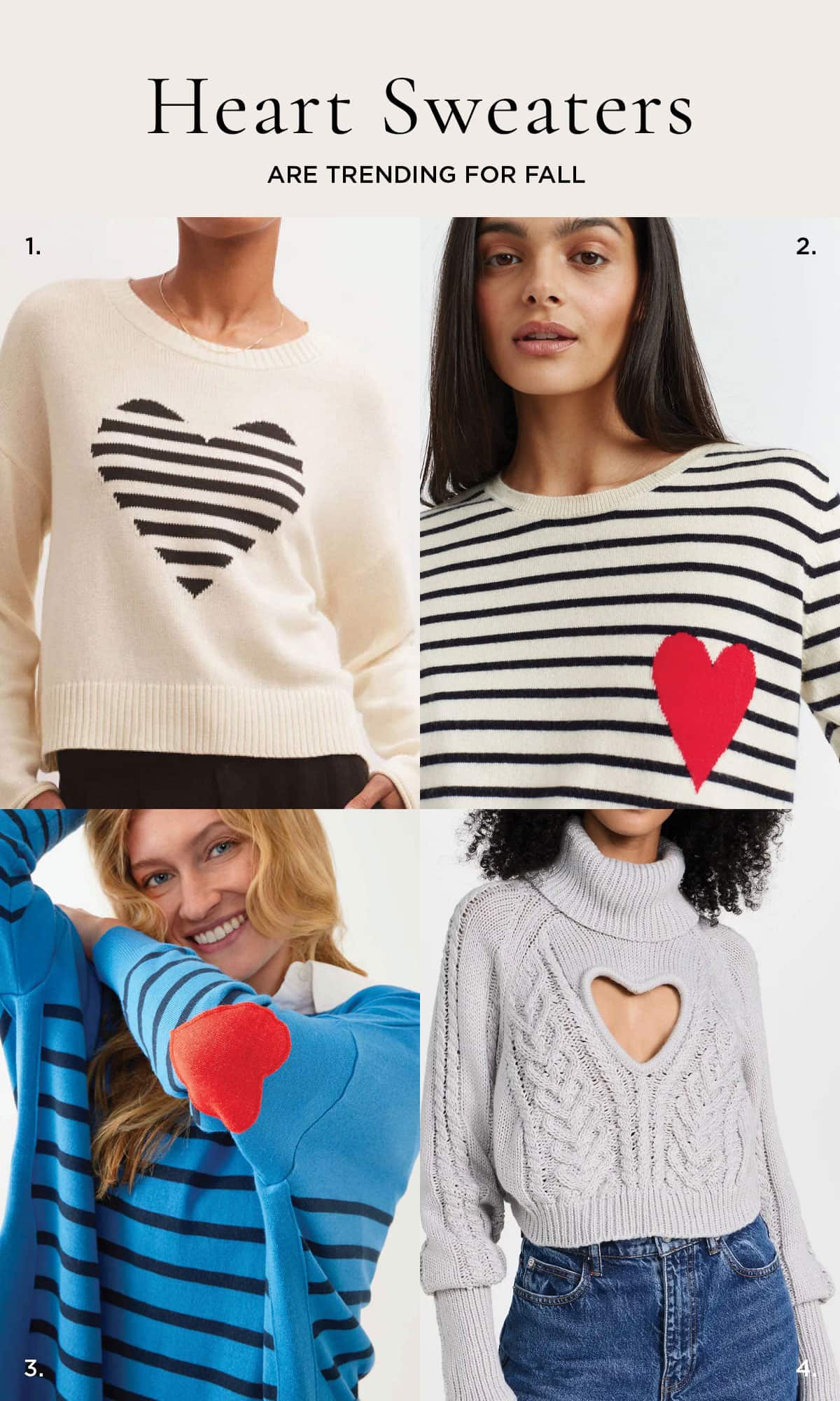 Best Heart Sweaters Trending For Fall 2024 - Striped sweaters with a graphic heart plus a cut-out heart sweater
