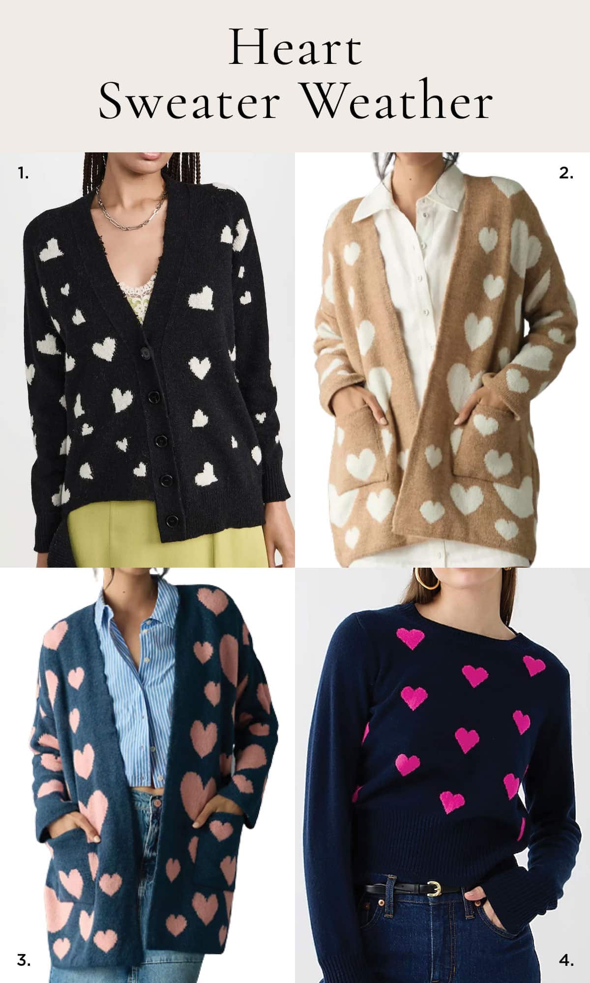 Heart Cardigan Sweaters - love the heart covered cardigans with their loose fit cozy feel