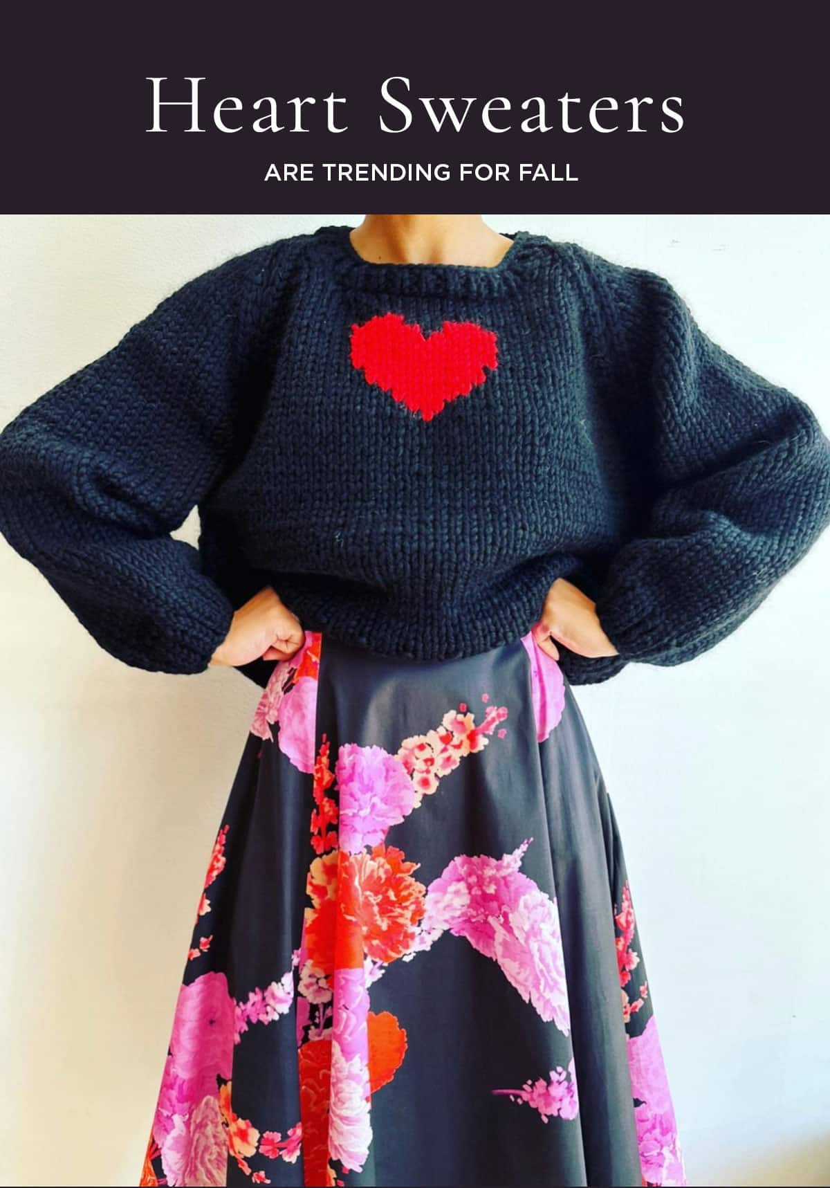 Best Heart Sweaters Trending For Fall 2024 - Heart Sweater from Felt Chicago dressed up with a floral skirt