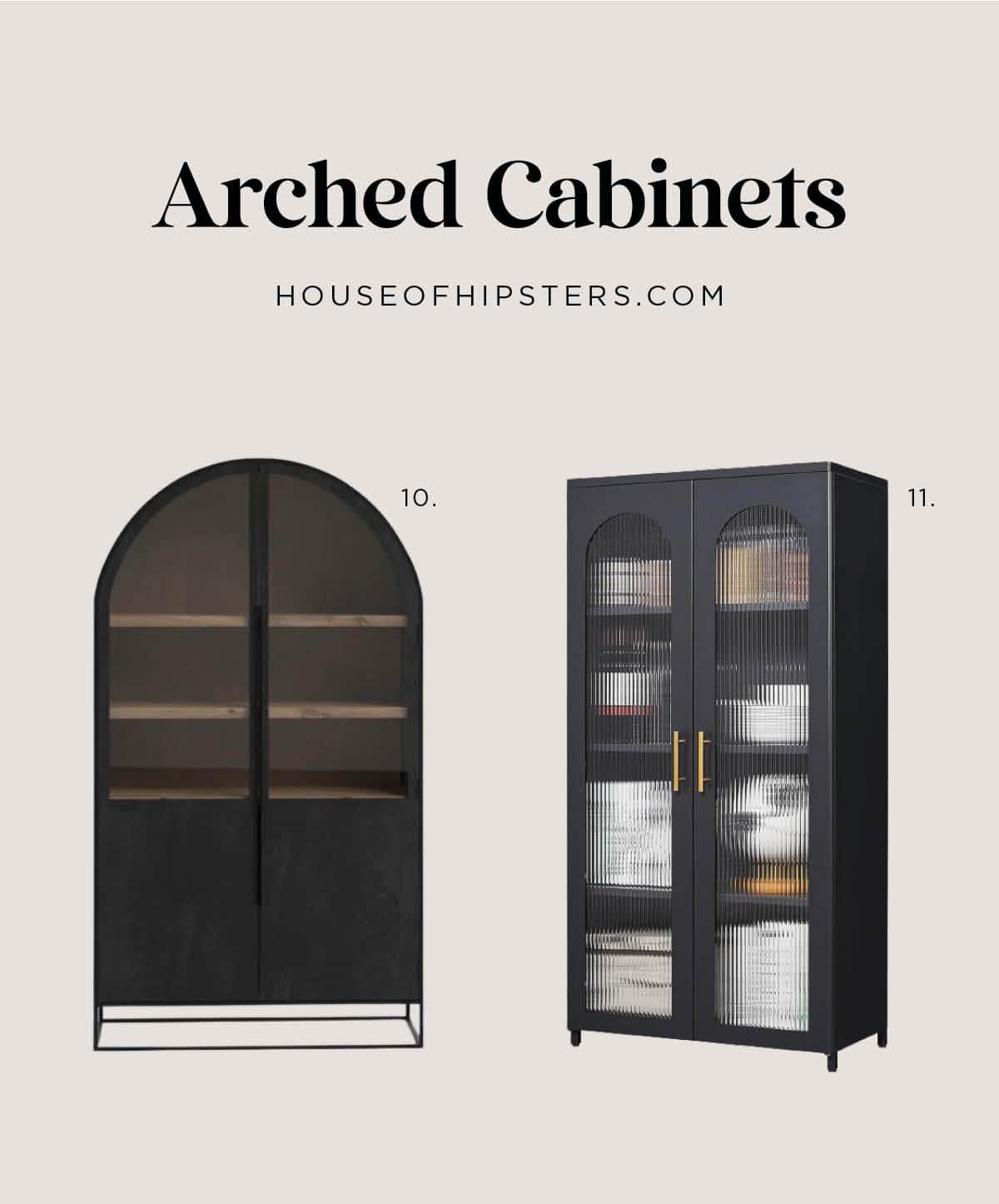 25 Stunning Arched Cabinets 2024 - Black arched cabinet with glass doors and an affordable display cabinet for a small space from Amazon