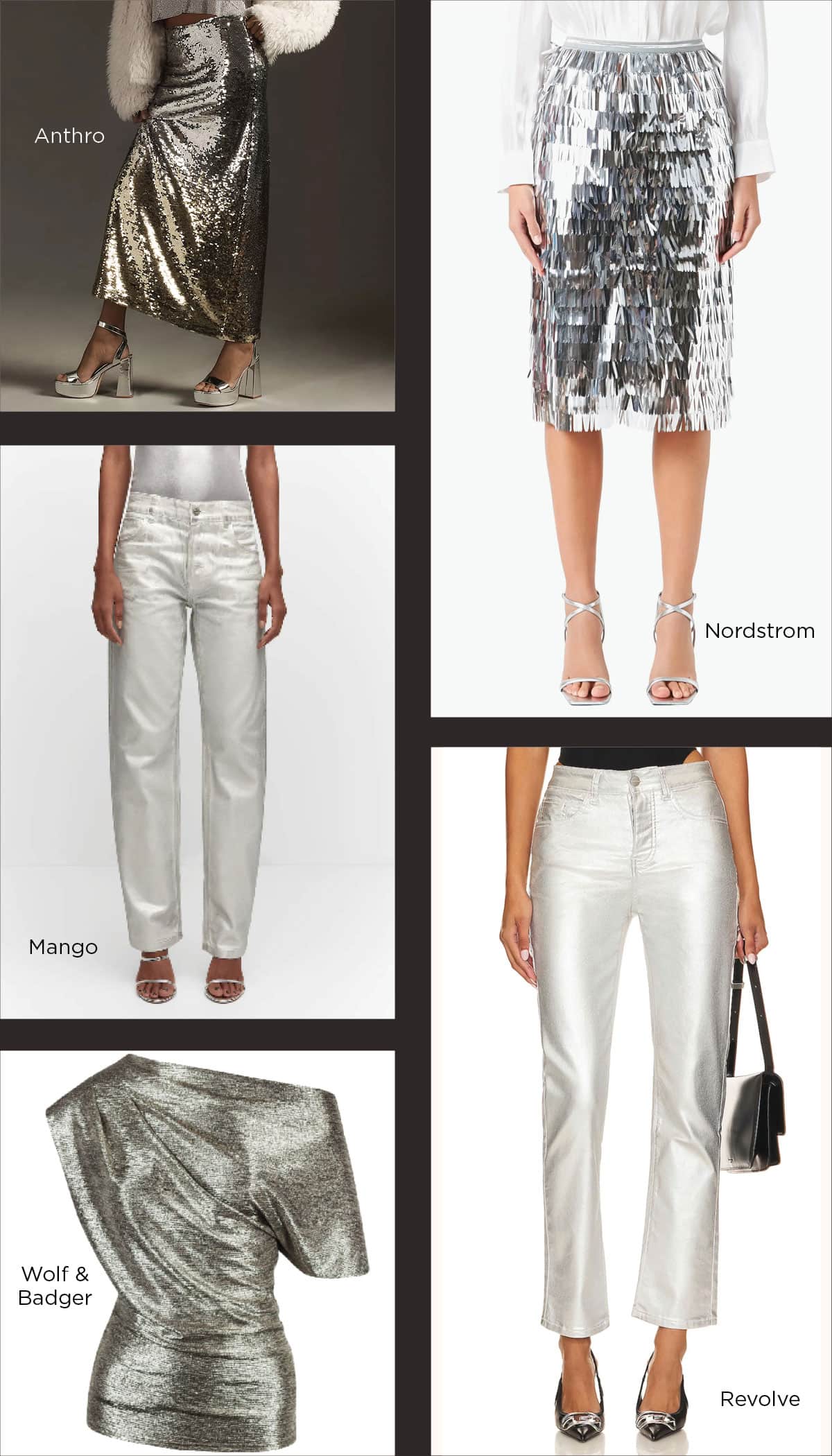 Fall Fashion Trends 2023 - Shiny metallics will be everywhere like sequin skirts, silver pants, glitter tops, and more